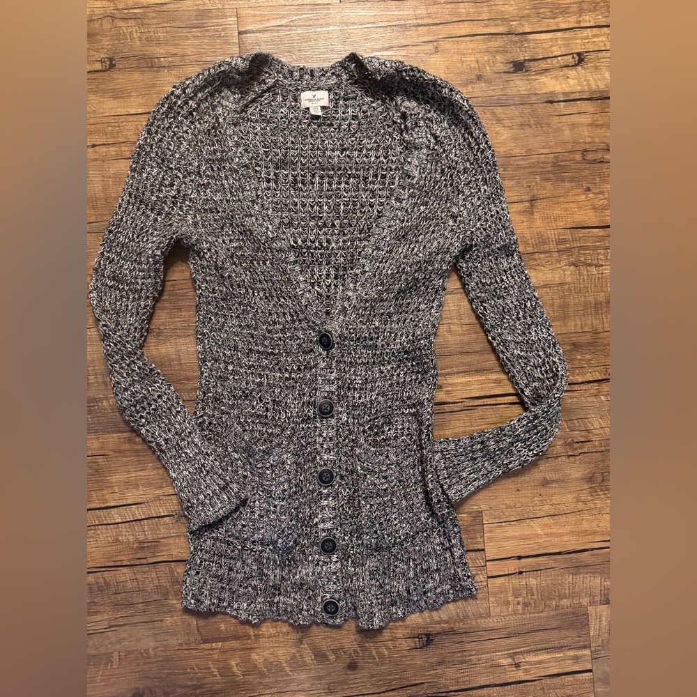 American Eagle Outfitters Charcoal Button-Up Cardigan